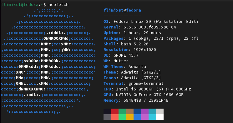 Screenshot of a neofetch on my linux